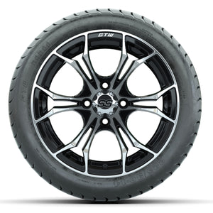 14-inch GTW Spyder Wheels / Machined & Black Finish with 225/30-14 Mamba Street Tires (Set of 4)