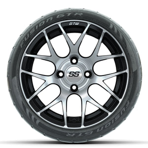 14-inch GTW Machined & Black Pursuit Wheels with 205/40-R14 Fusion GTR Street Tires (Set of 4)