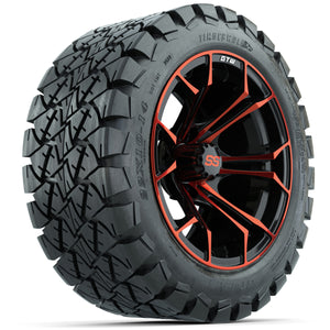 14-Inch GTW Spyder Red and Black Wheels with 22x10-14 GTW Timberwolf All-Terrain Tires (Set of 4)