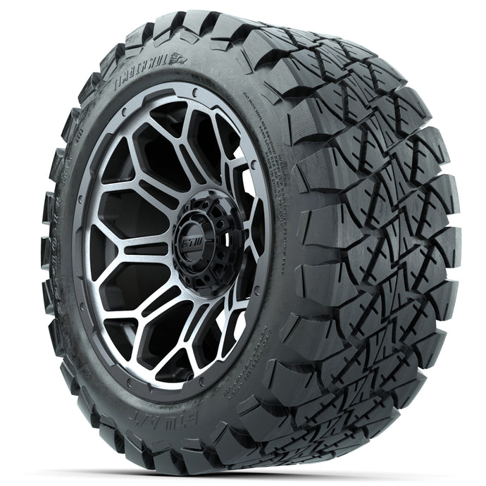 14-inch GTW Matte Machined and Gray Bravo Wheels with 22x10-14 GTW Timberwolf All-Terrain Tires (Set of 4)