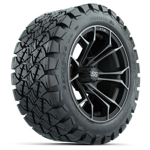 14-Inch GTW Spyder Machined and Matte Gray Wheels with 22x10-14 GTW Timberwolf All-Terrain Tires (Set of 4)