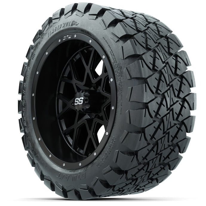 14-Inch GTW Vortex Matte Black Wheels with 22x10-14 GTW Timberwolf All-Terrain Tires (Set of 4)