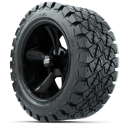 14-inch GTW Black Godfather Wheels with 22x10-14 GTW Timberwolf All-Terrain Tires (Set of 4)