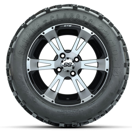 14-inch GTW Machined and Black Yellow Jacket Wheels with 23x10-14 Sahara Classic All-Terrain Tires (Set of 4)