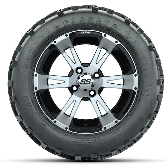 14-inch GTW Machined and Black Yellow Jacket Wheels with 23x10-14 Sahara Classic All-Terrain Tires (Set of 4)