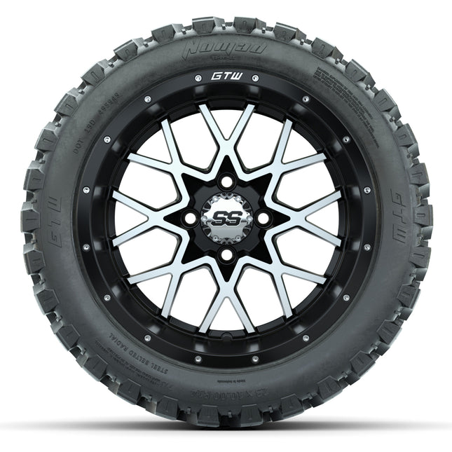14-inch GTW Machined and Black Vortex Wheels with 23x10-14 GTW Nomad All-Terrain Tires (Set of 4)
