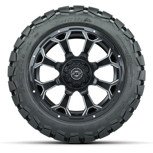 14-Inch GTW Raven Matte Black and Ball Milled Wheels with 22x10-14 GTW Timberwolf All-Terrain Tires (Set of 4)