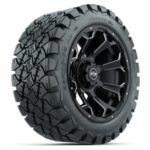 14-Inch GTW Raven Matte Black and Ball Milled Wheels with 22x10-14 GTW Timberwolf All-Terrain Tires (Set of 4)