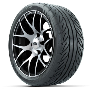 14-inch GTW Machined & Black Pursuit Wheels with 205/40-R14 Fusion GTR Street Tires Set of (4)