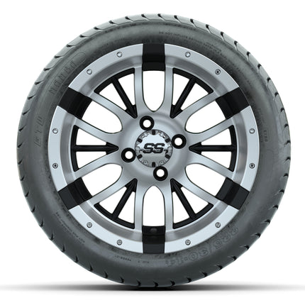 14-inch GTW Diesel Wheels / Machined & Black Finish with 225/30-14 Mamba Street Tires (Set of 4)