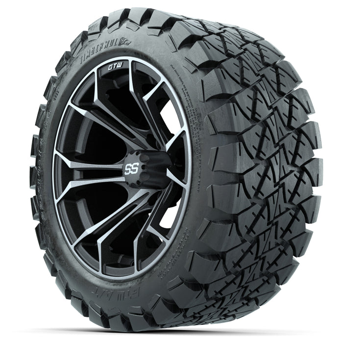 14-Inch GTW Spyder Machined and Matte Gray Wheels with 22x10-14 GTW Timberwolf All-Terrain Tires (Set of 4)