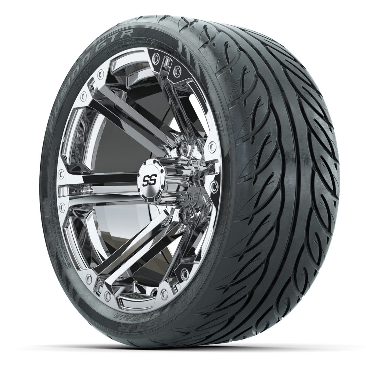 Racing Rims R14 14-inch GTW Chrome Specter Wheels with 205/40-R14 Fusion GTR Street Ti ...