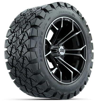 14-Inch GTW Spyder Machined and Black Wheels with 22x10-14 GTW Timberwolf All-Terrain Tires (Set of 4)