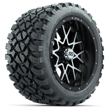 14-inch GTW Machined and Black Vortex Wheels with 23x10-14 GTW Nomad All-Terrain Tires (Set of 4)