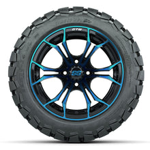 Load image into Gallery viewer, 14-Inch GTW Spyder Blue and Black Wheels with 22x10-14 GTW Timberwolf All-Terrain Tires (Set of 4)