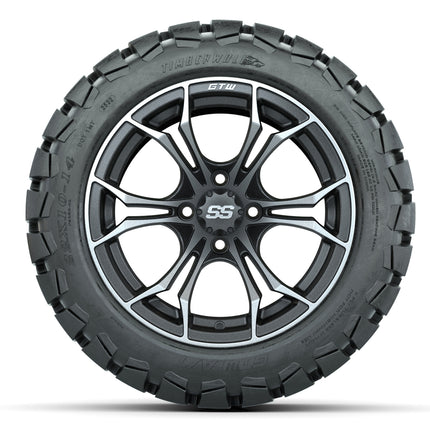14-Inch GTW Spyder Machined and Matte Gray Wheels with 22x10-14 GTW Timberwolf All-Terrain Tires (Set of 4)
