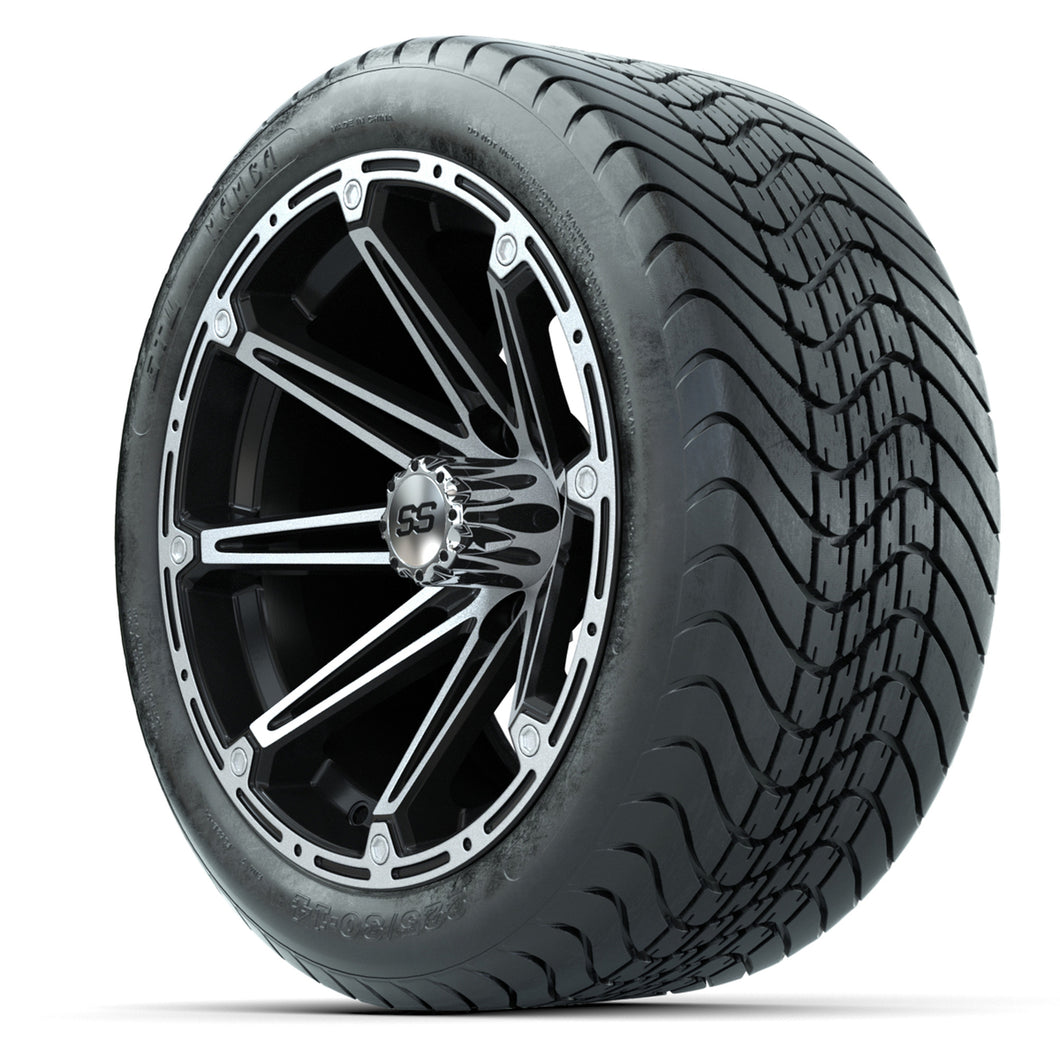 14-inch GTW Element Wheels / Machined Silver & Black Finish with 225/30-14 Mamba Street Tires Set of (4)