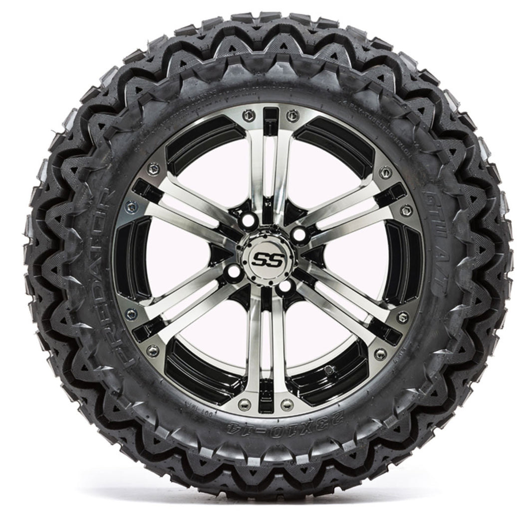 14-inch GTW Specter Black and Machined Wheels with 23” Predator All-Terrain Tires (Set of 4)