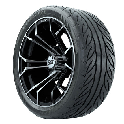 14-inch GTW Machined/Black Spyder Wheels with 205/40-14 Fusion GTR Steel Belted Tires (Set of 4)