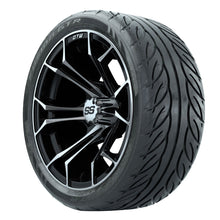 Load image into Gallery viewer, 14-inch GTW Machined/Black Spyder Wheels with 205/40-14 Fusion GTR Steel Belted Tires (Set of 4)
