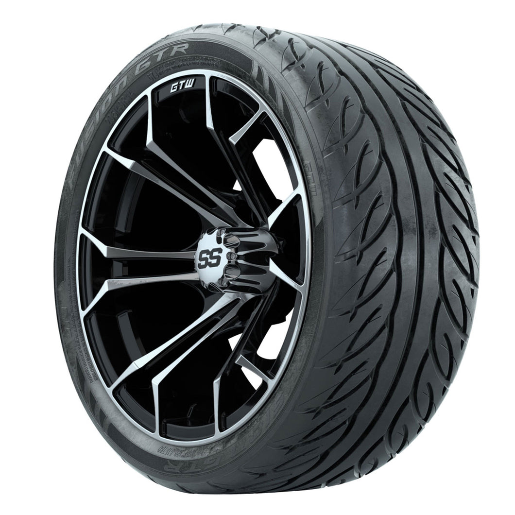 14-inch GTW Machined/Black Spyder Wheels with 205/40-14 Fusion GTR Steel Belted Tires (Set of 4)