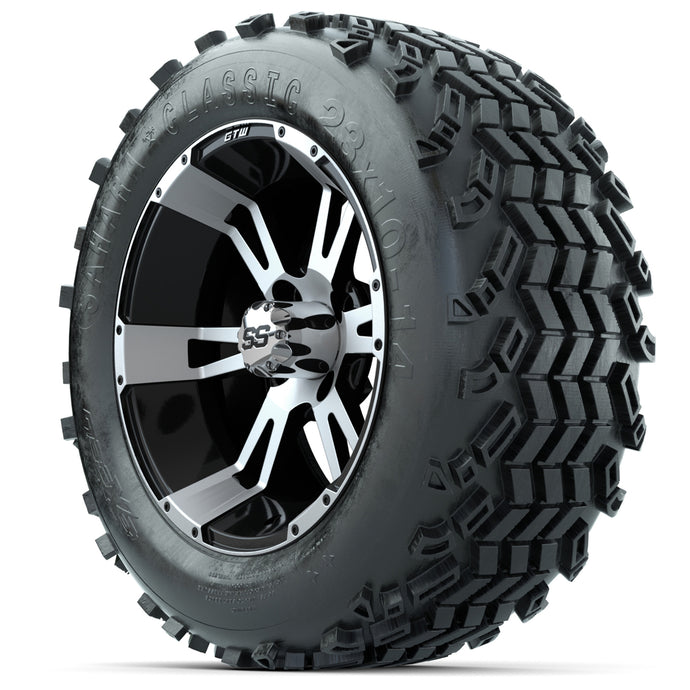 14-inch GTW Machined and Black Yellow Jacket Wheels with 23x10-14 Sahara Classic All-Terrain Tires (Set of 4)