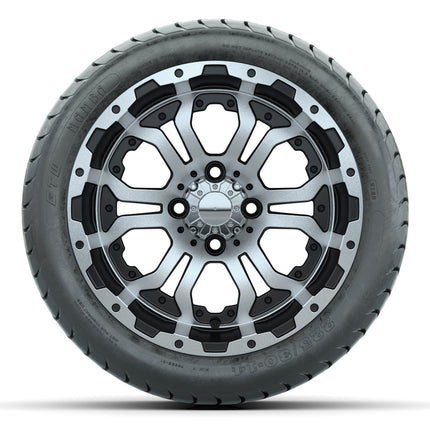 14-inch GTW Omega Wheels / Machined & Black Finish with 225/30-14 Mamba Street Tires (Set of 4)