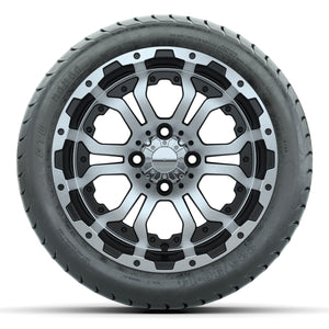 14-inch GTW Omega Wheels / Machined & Black Finish with 225/30-14 Mamba Street Tires Set of (4)