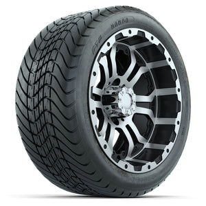 14-inch GTW Omega Wheels / Machined & Black Finish with 225/30-14 Mamba Street Tires Set of (4)