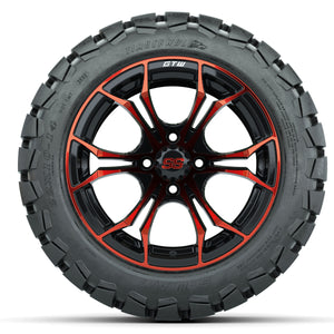 14-Inch GTW Spyder Red and Black Wheels with 22x10-14 GTW Timberwolf All-Terrain Tires (Set of 4)