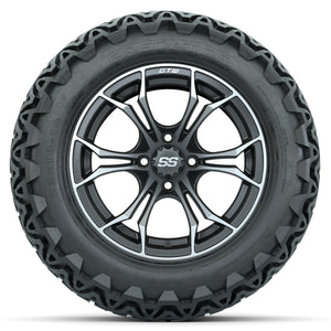 14-inch GTW Matte Machined and Gray Spyder Wheels with 23x10-14 GTW Predator All-Terrain Tires (Set of 4)