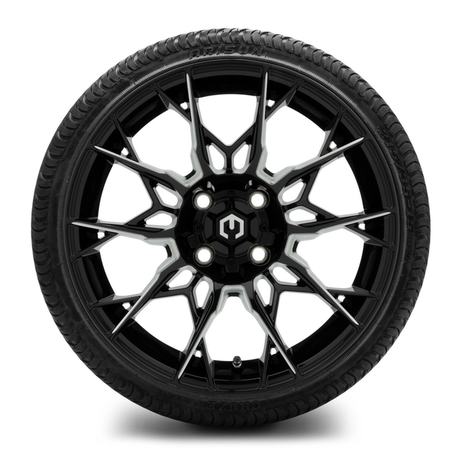 MODZ® 15-Inch Chaos Glossy Black with Ball Mill Wheels & 20.5-Inch Arisun Cruze Street Tires Combo