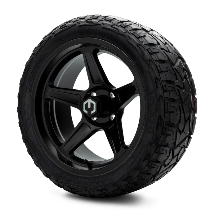 MODZ® 15-Inch Drift Matte Black Wheels & 23-Inch XComp Gladiator Steel Belted Radial Tires Combo