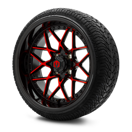 MODZ® 15-Inch Formula Red and Black Wheels & 20.5-Inch Arisun Cruze Street Tires Combo