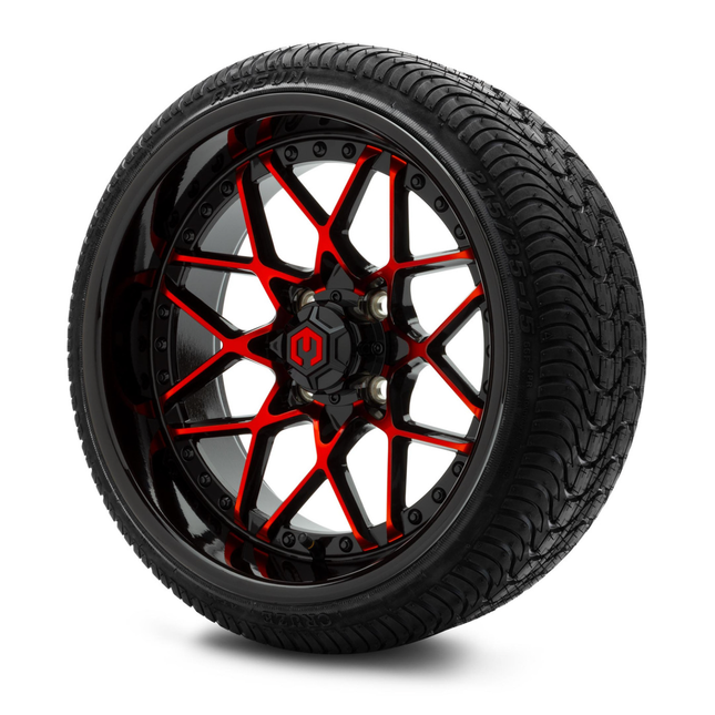MODZ® 15-Inch Formula Red and Black Wheels & 20.5-Inch Arisun Cruze Street Tires Combo