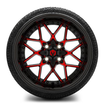 MODZ® 15-Inch Formula Red and Black Wheels & 20.5-Inch Arisun Cruze Street Tires Combo