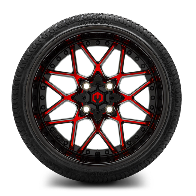 MODZ® 15-Inch Formula Red and Black Wheels & 20.5-Inch Arisun Cruze Street Tires Combo
