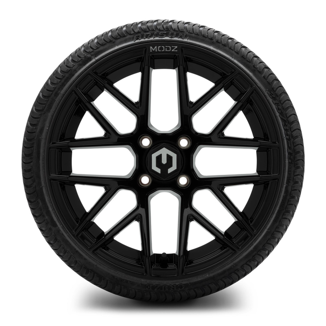 MODZ® 15-Inch Matrix Glossy Black Wheels & 20.5-Inch Arisun Cruze Street Tires Combo
