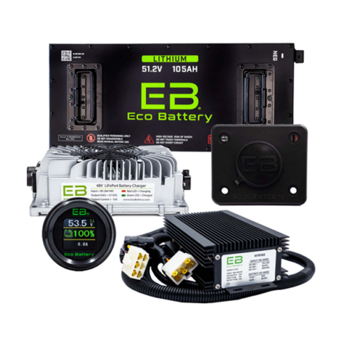 EZGO Freedom (RXV w/ Metal Battery Rack) 51V 105Ah Eco Lithium Battery Complete Bundle - Skinny