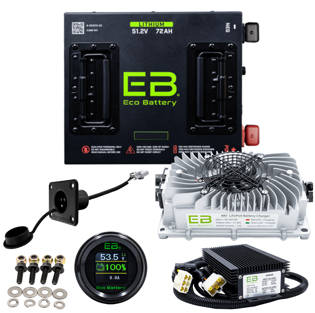EZGO TXT 48V (51V) 72Ah Eco Lithium Battery Complete Bundle - Cube