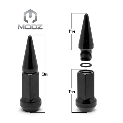 16-Pack MODZ® Black SPIKED Golf Cart Lug Nuts (Metric) for Yamaha, Evolution and Denago