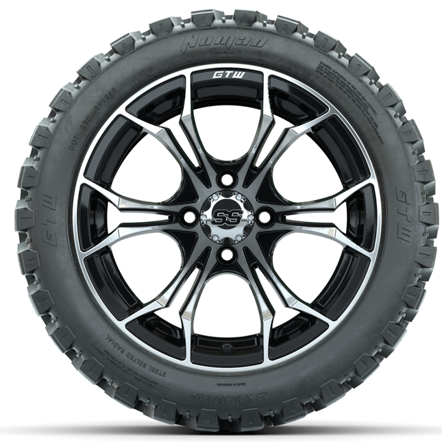 14-Inch GTW Spyder Machined and Black Wheels with 23x10-14 GTW Nomad All-Terrain Tires (Set of 4)