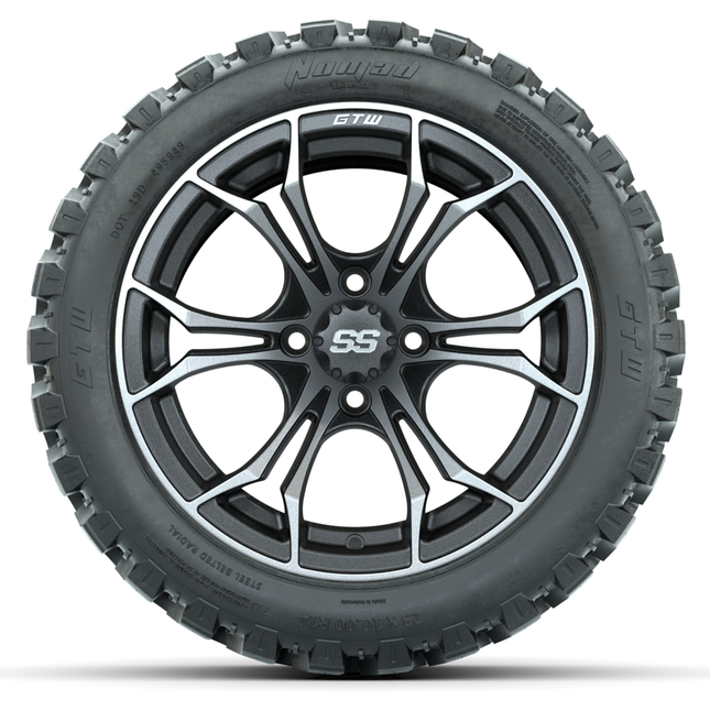 14-Inch GTW Spyder Matte Gray Wheels with 23x10-14 GTW Nomad All-Terrain Tires (Set of 4)