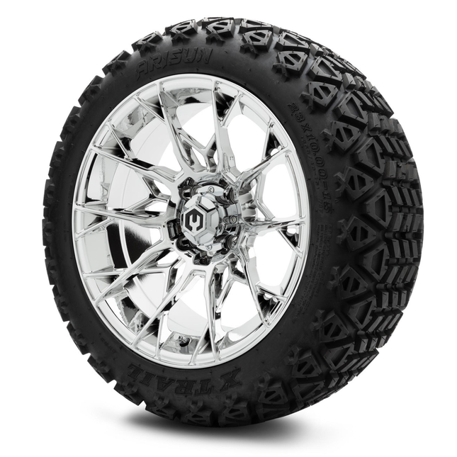 MODZ® 15-Inch Chaos Chrome Wheels & 23-Inch Arisun X-Trail All-Terrain Tires Combo