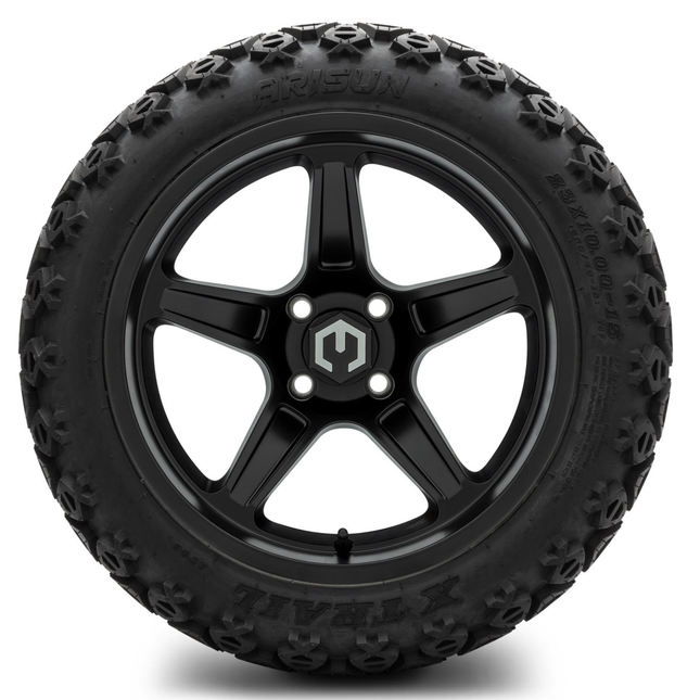 MODZ® 15-Inch Drift Matte Black Wheels & 23-Inch Arisun X-Trail All-Terrain Tires Combo