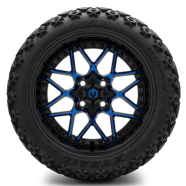 MODZ® 15-Inch Formula Blue and Black Wheels & 23-Inch Arisun X-Trail All-Terrain Tires Combo