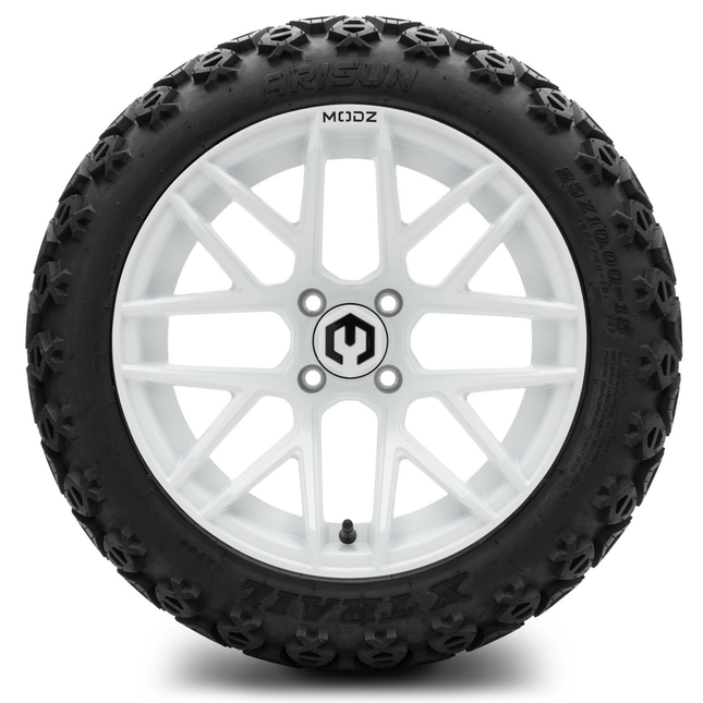 MODZ® 15-Inch Matrix Glossy White Wheels & 23-Inch Arisun X-Trail All-Terrain Tires Combo