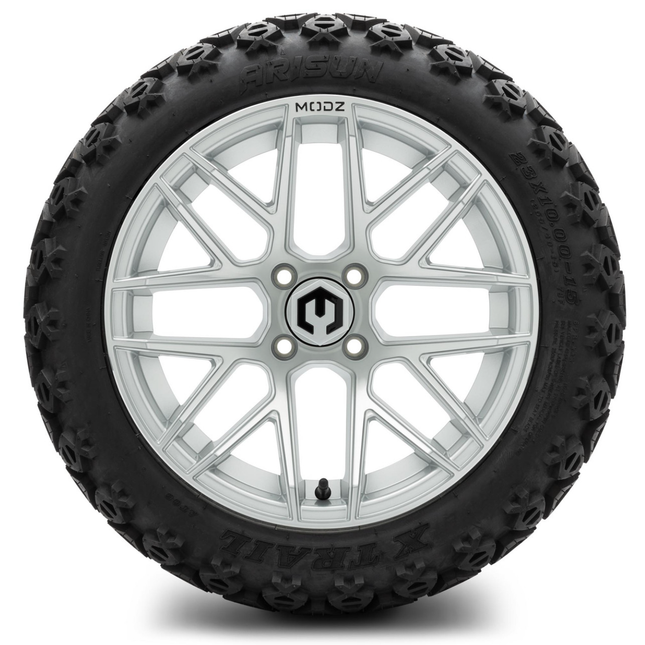 MODZ® 15-Inch Matrix Silver Wheels & Off-Road 23-Inch Arisun X-Trail All-Terrain Tires Combo