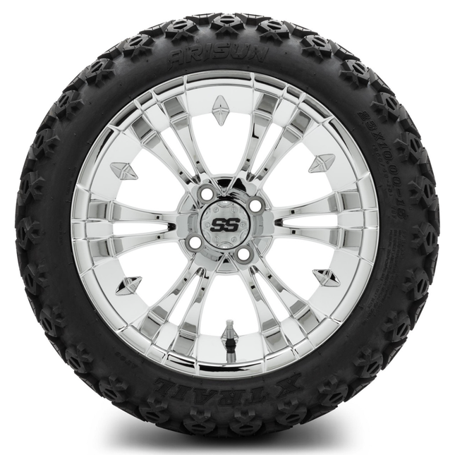 MODZ® 15-Inch Vampire Chrome Wheels & 23-Inch Arisun X-Trail All-Terrain Tires Combo