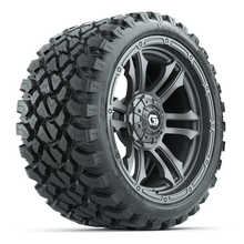 Load image into Gallery viewer, 15-Inch GTW Shogun Gunmetal Wheels with 23&quot; Nomad All-Terrain Tires (Set of 4)